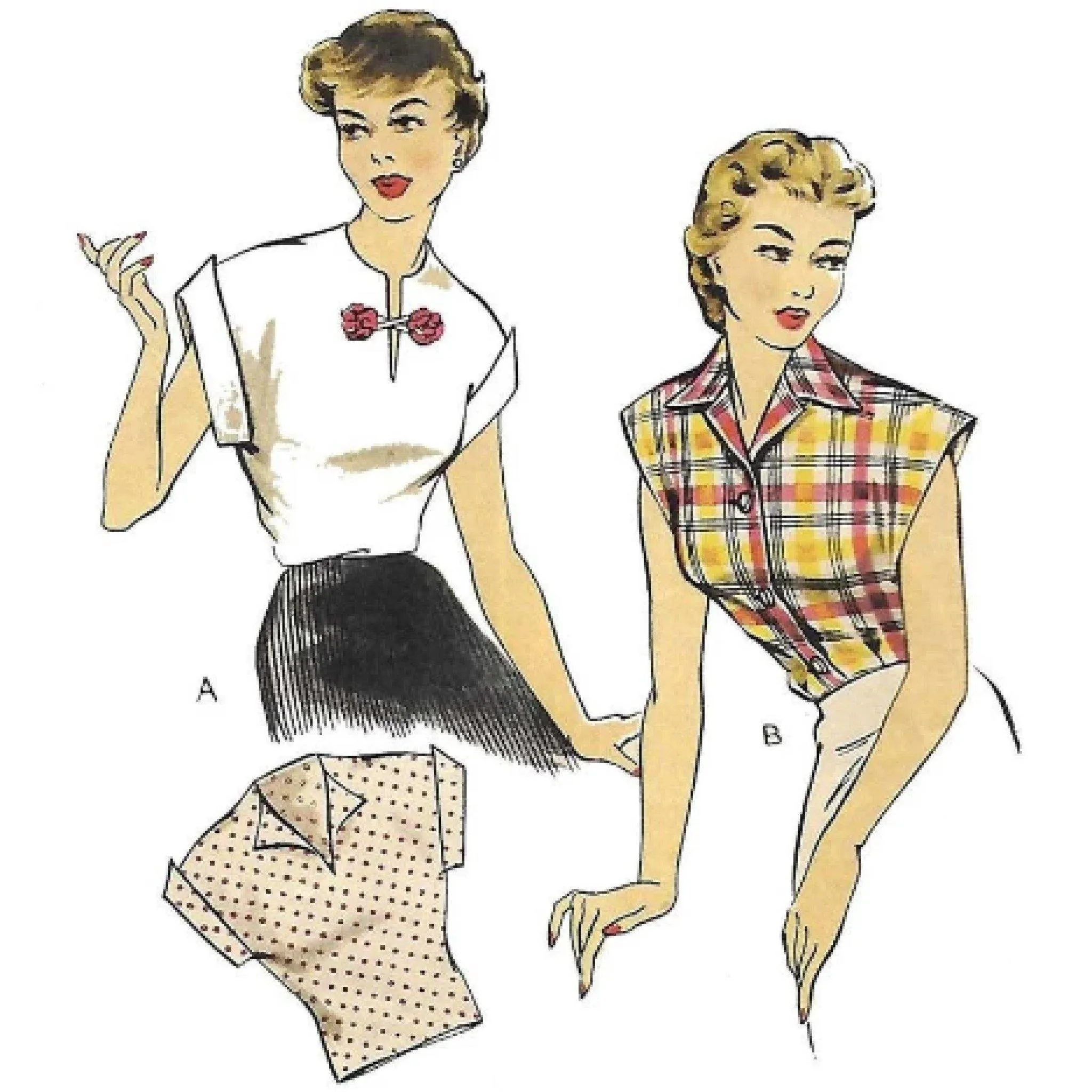 1940's Sewing Pattern: Easy to Sew Blouse, Top, Two styles  - Bust 36" (91.4cm)