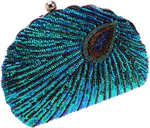 1pc Chic Handmade Evening Clutch Bag Sequin Beaded Purse for Women for Parties Weddings and Formal Events Lightweight and Portable Design Peacock