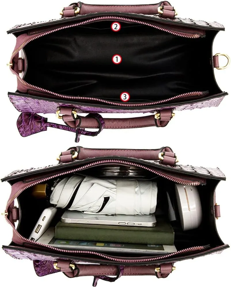 2pcs Top-handle Handbags Satchel for Women Tote Purse Vintage Crocodile Pattern Shoulder Bag Clutch Wallet