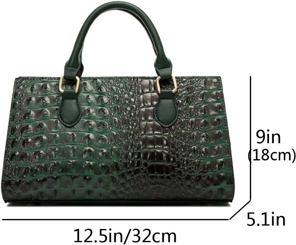 2pcs Top-handle Handbags Satchel for Women Tote Purse Vintage Crocodile Pattern Shoulder Bag Clutch Wallet