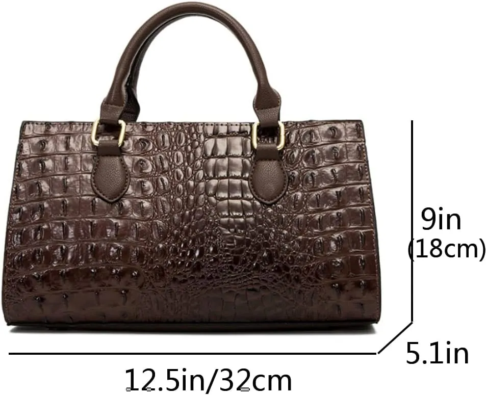 2pcs Top-handle Handbags Satchel for Women Tote Purse Vintage Crocodile Pattern Shoulder Bag Clutch Wallet