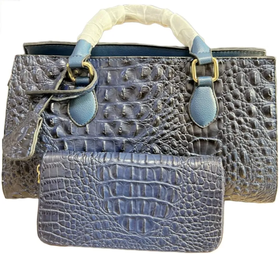 2pcs Top-handle Handbags Satchel for Women Tote Purse Vintage Crocodile Pattern Shoulder Bag Clutch Wallet