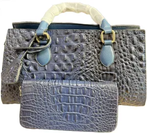 2pcs Top-handle Handbags Satchel for Women Tote Purse Vintage Crocodile Pattern Shoulder Bag Clutch Wallet