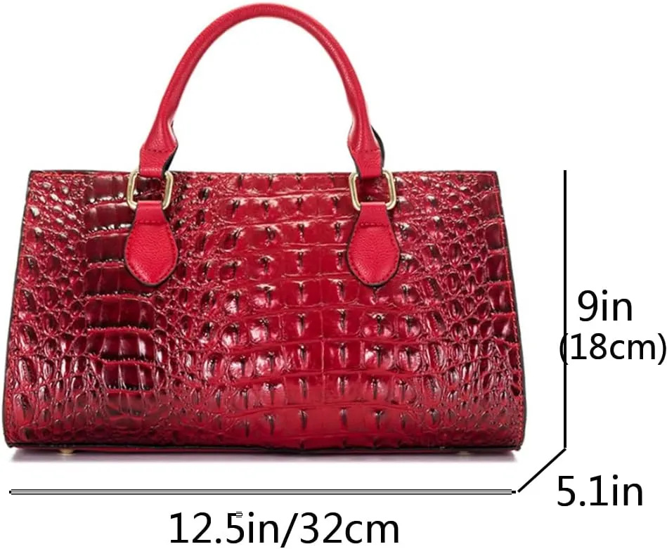 2pcs Top-handle Handbags Satchel for Women Tote Purse Vintage Crocodile Pattern Shoulder Bag Clutch Wallet