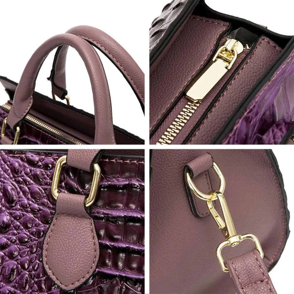 2pcs Top-handle Handbags Satchel for Women Tote Purse Vintage Crocodile Pattern Shoulder Bag Clutch Wallet