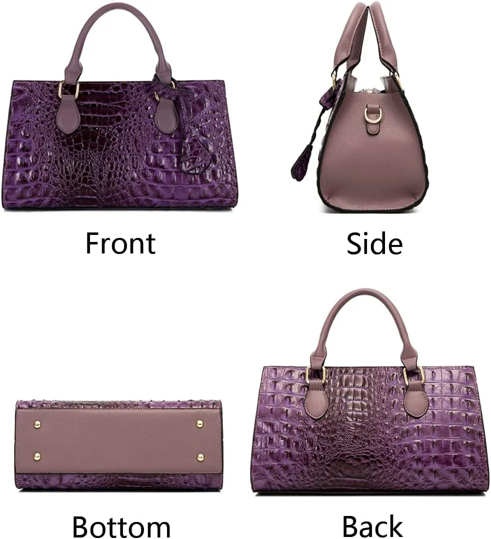 2pcs Top-handle Handbags Satchel for Women Tote Purse Vintage Crocodile Pattern Shoulder Bag Clutch Wallet