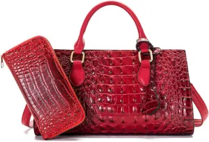 2pcs Top-handle Handbags Satchel for Women Tote Purse Vintage Crocodile Pattern Shoulder Bag Clutch Wallet