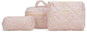 3 Piece Quilted Makeup Bag with Cute Ditsy Floral for Travel, Toiletry Pouch, and Cute Cosmetic Bags, Compact Design and Stylish