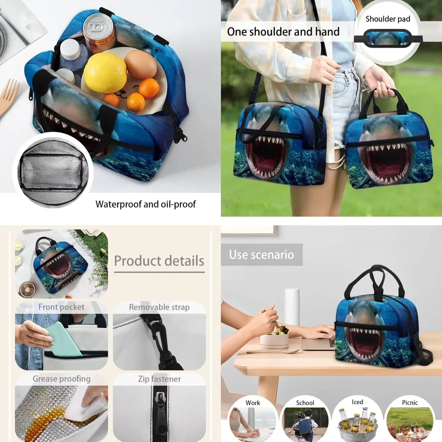 3D Shark Backpack with Waterproof Lunch Box Kit Pencil Case for Kids School Book Bag Set of 3, Lightweight Back to School Gift