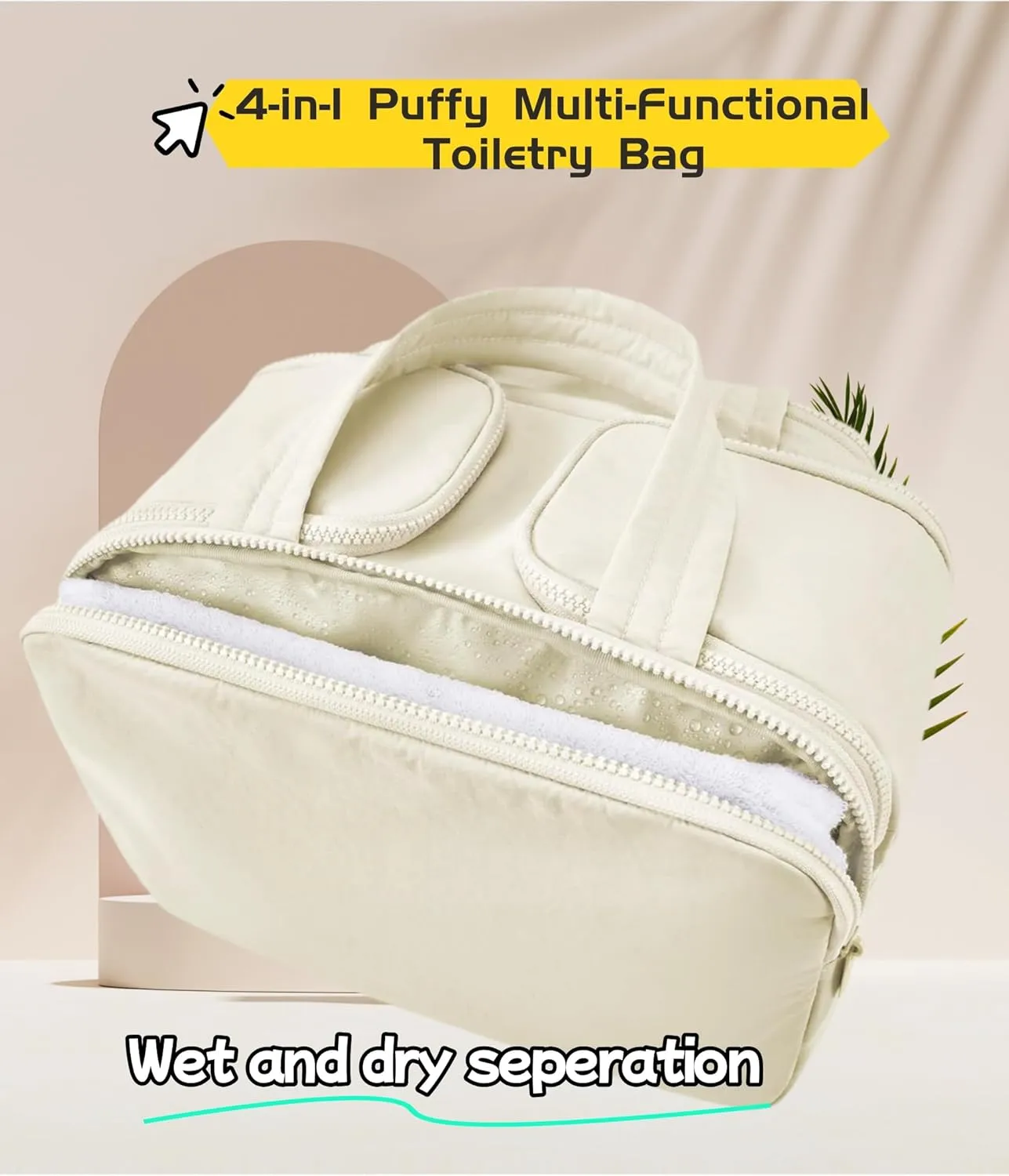 4-in-1 Puffy Multi-Functional Toiletry Bag, Large Capacity Travel Cosmetic Bag, Portable Cosmetic Bag Makeup Organizer, Makeup Accessories (Green)