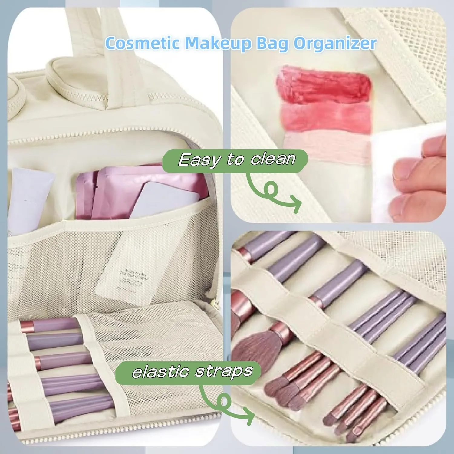 4-in-1 Puffy Multi-Functional Toiletry Bag, Large Capacity Travel Cosmetic Bag, Portable Cosmetic Bag Makeup Organizer, Makeup Accessories (Khaki)