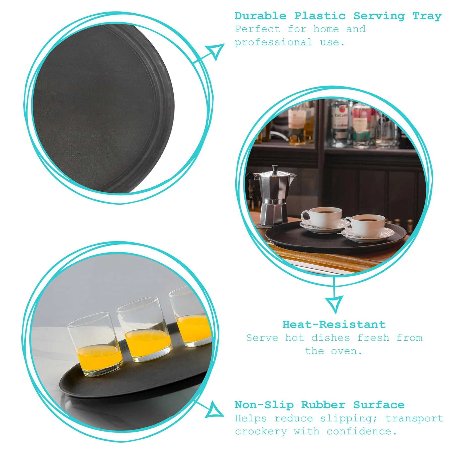 68cm Black Oval Non-Slip Serving Tray - By Argon Tableware