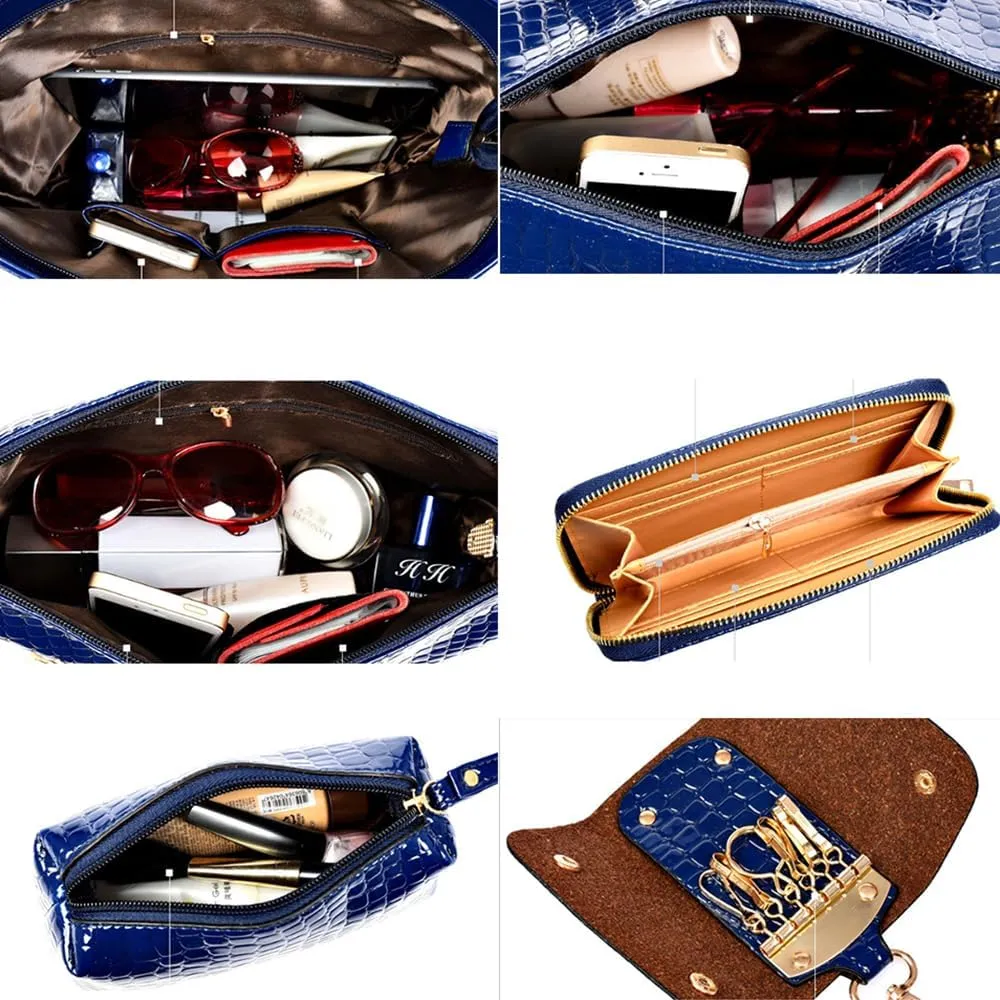 6pcs Women Handbags and Purses Set PU Totes Top-handle Satchel Shoulder Bag Clutch Wallet