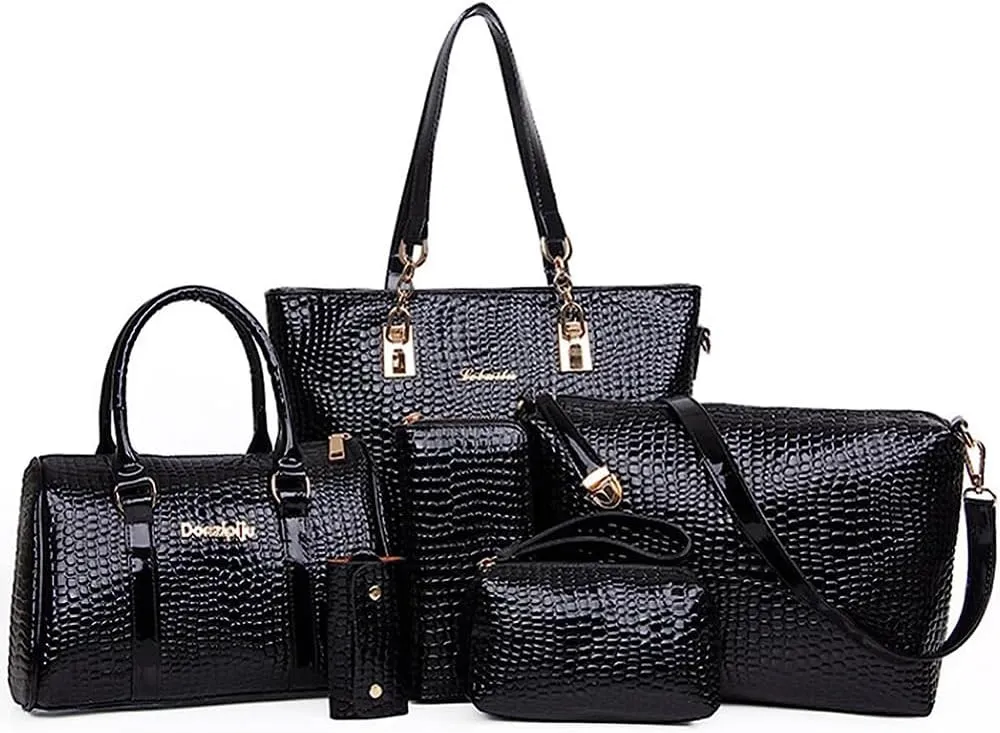 6pcs Women Handbags and Purses Set PU Totes Top-handle Satchel Shoulder Bag Clutch Wallet