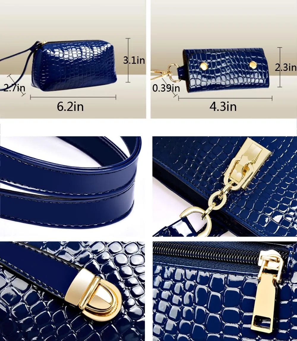 6pcs Women Handbags and Purses Set PU Totes Top-handle Satchel Shoulder Bag Clutch Wallet