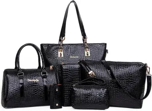 6pcs Women Handbags and Purses Set PU Totes Top-handle Satchel Shoulder Bag Clutch Wallet