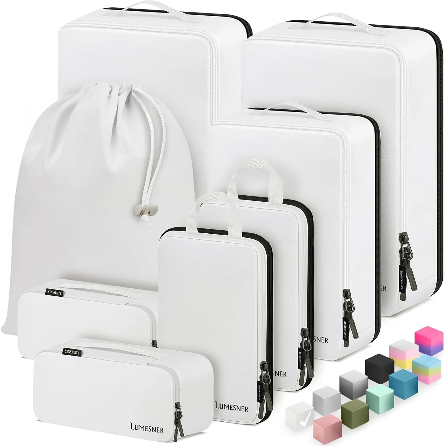 8 Set Compression Packing Cubes for Travel, Waterproof Luggage Organizers, Suitcase Organizer Set for Carry-On & Checked Baggage, Travel Accessories for Men & Women