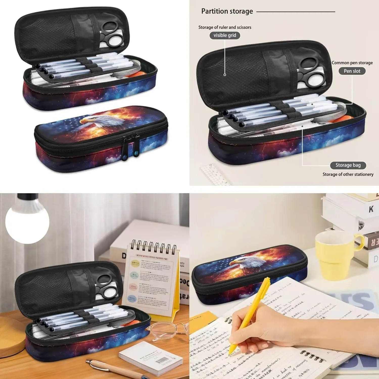 American Flag Eagle Backpack for School Boys Kids School Bags Set with Lunchbag Pencil Case Book Bags for Preschool/Elementary