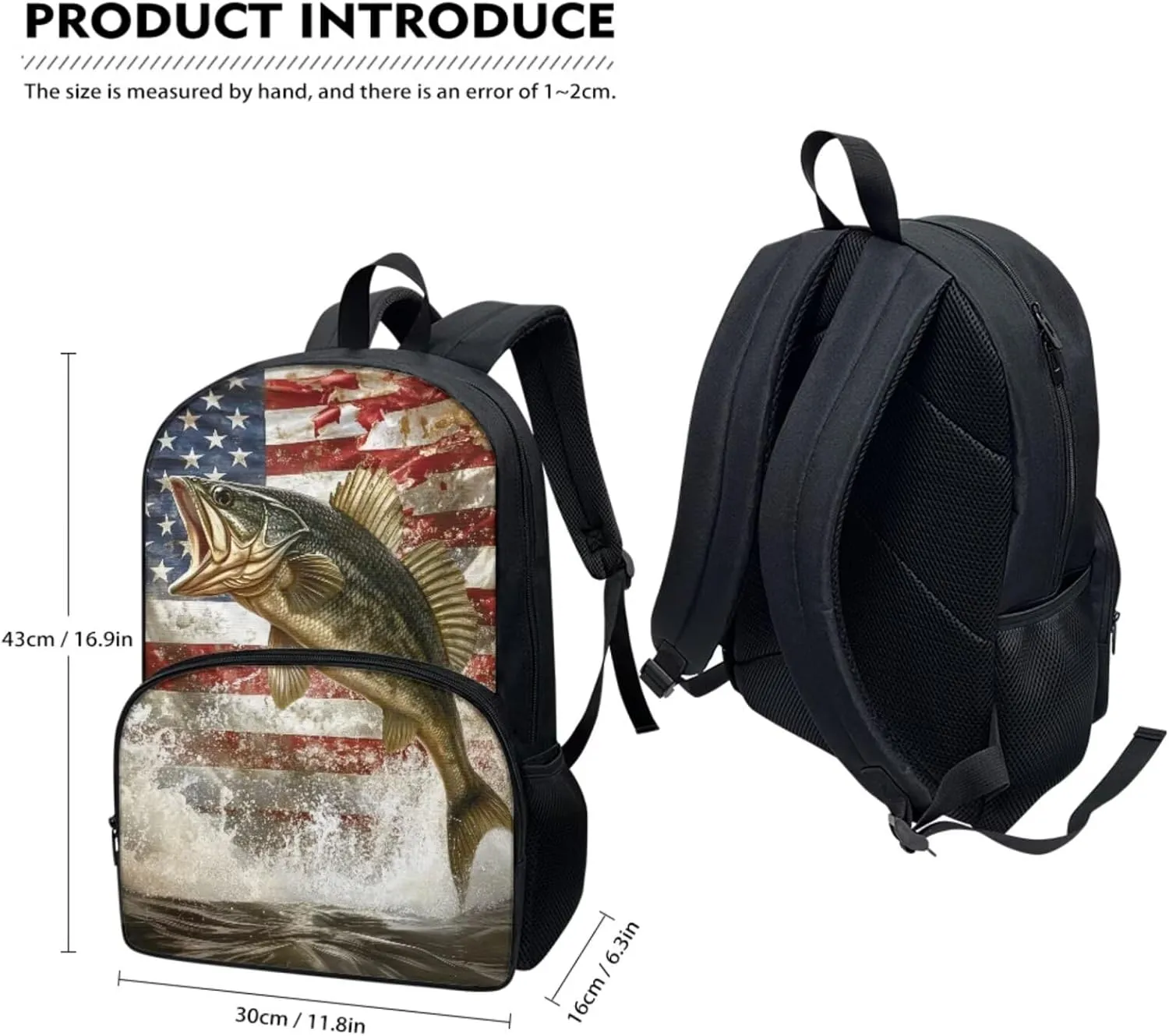American Flag Perch School Backpack Set for Kids Backpack with lunch Bag and Pencil Case 3 in 1, for Primary Elementary Boys School Bookbag Lightweight Laptop Backpack