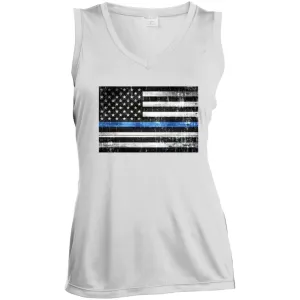 American Flag -- Police -- CLOSEOUT -- Ladies' Sleeveless V-Neck Performance Tee