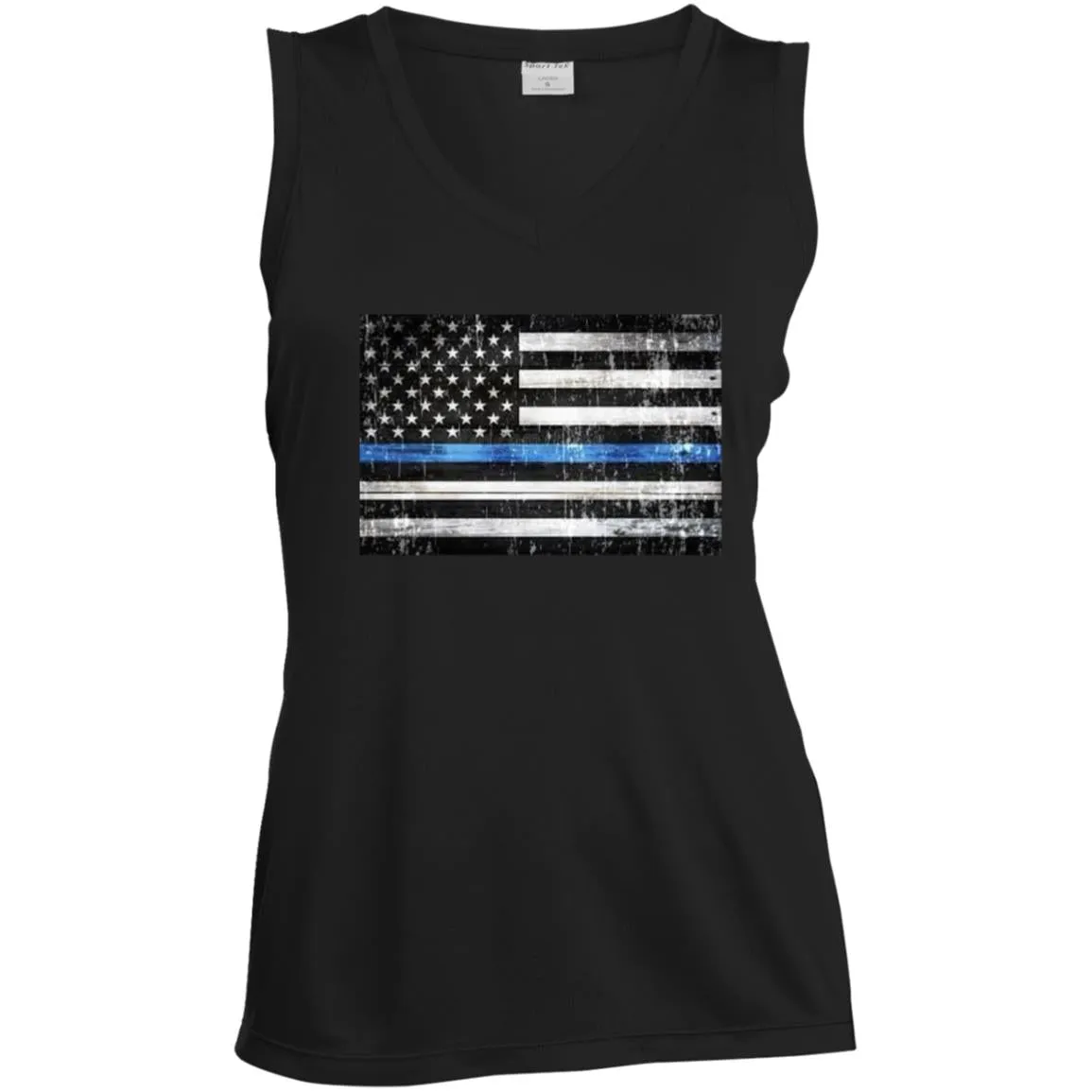 American Flag -- Police -- CLOSEOUT -- Ladies' Sleeveless V-Neck Performance Tee