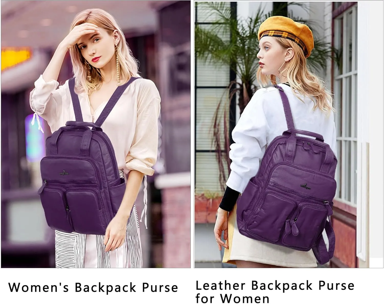 Angel Kiss Backpack Purse for Women Soft Washed Leather Multi Pocket Casual Travel Backpacks