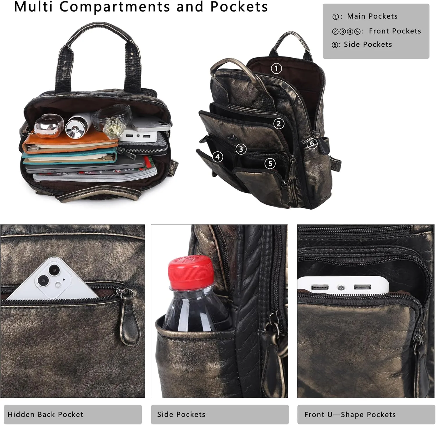 Angel Kiss Backpack Purse for Women Soft Washed Leather Multi Pocket Casual Travel Backpacks