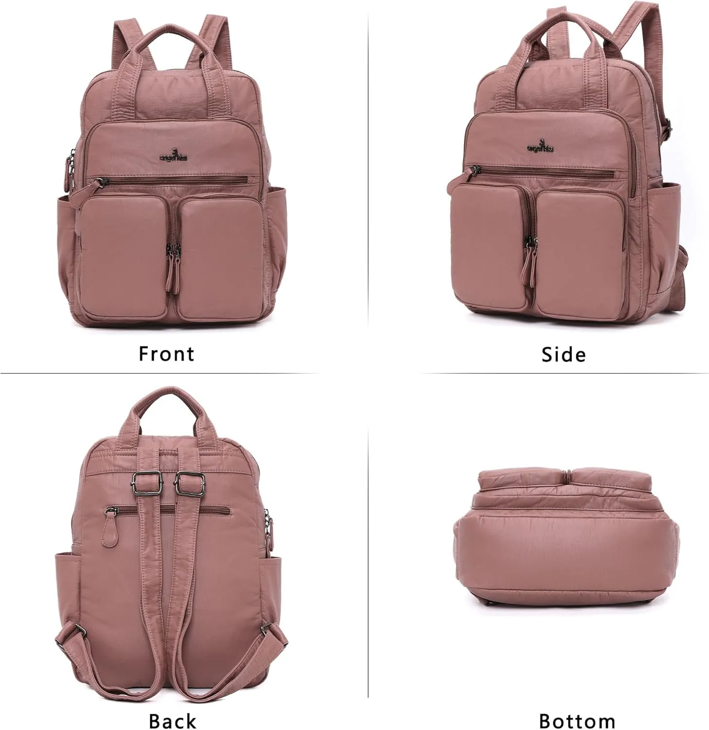 Angel Kiss Backpack Purse for Women Soft Washed Leather Multi Pocket Casual Travel Backpacks