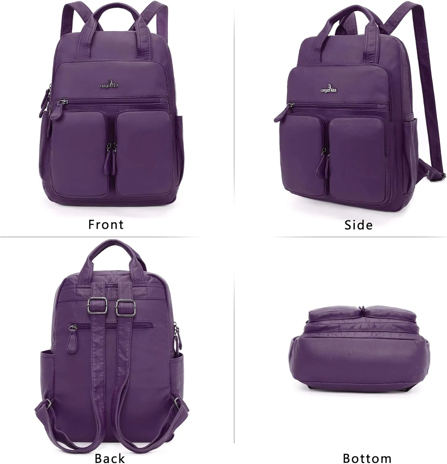Angel Kiss Backpack Purse for Women Soft Washed Leather Multi Pocket Casual Travel Backpacks