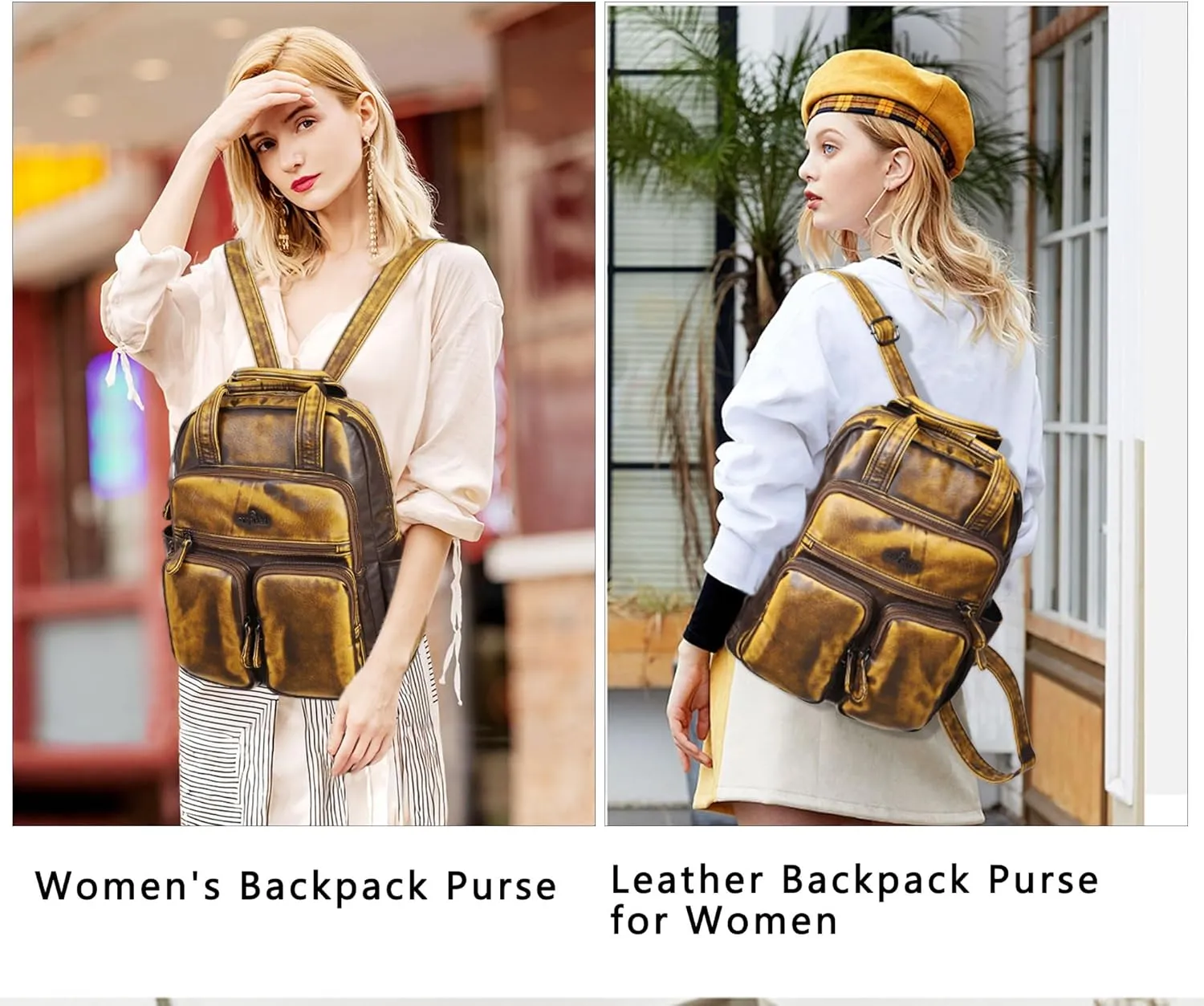 Angel Kiss Backpack Purse for Women Soft Washed Leather Multi Pocket Casual Travel Backpacks