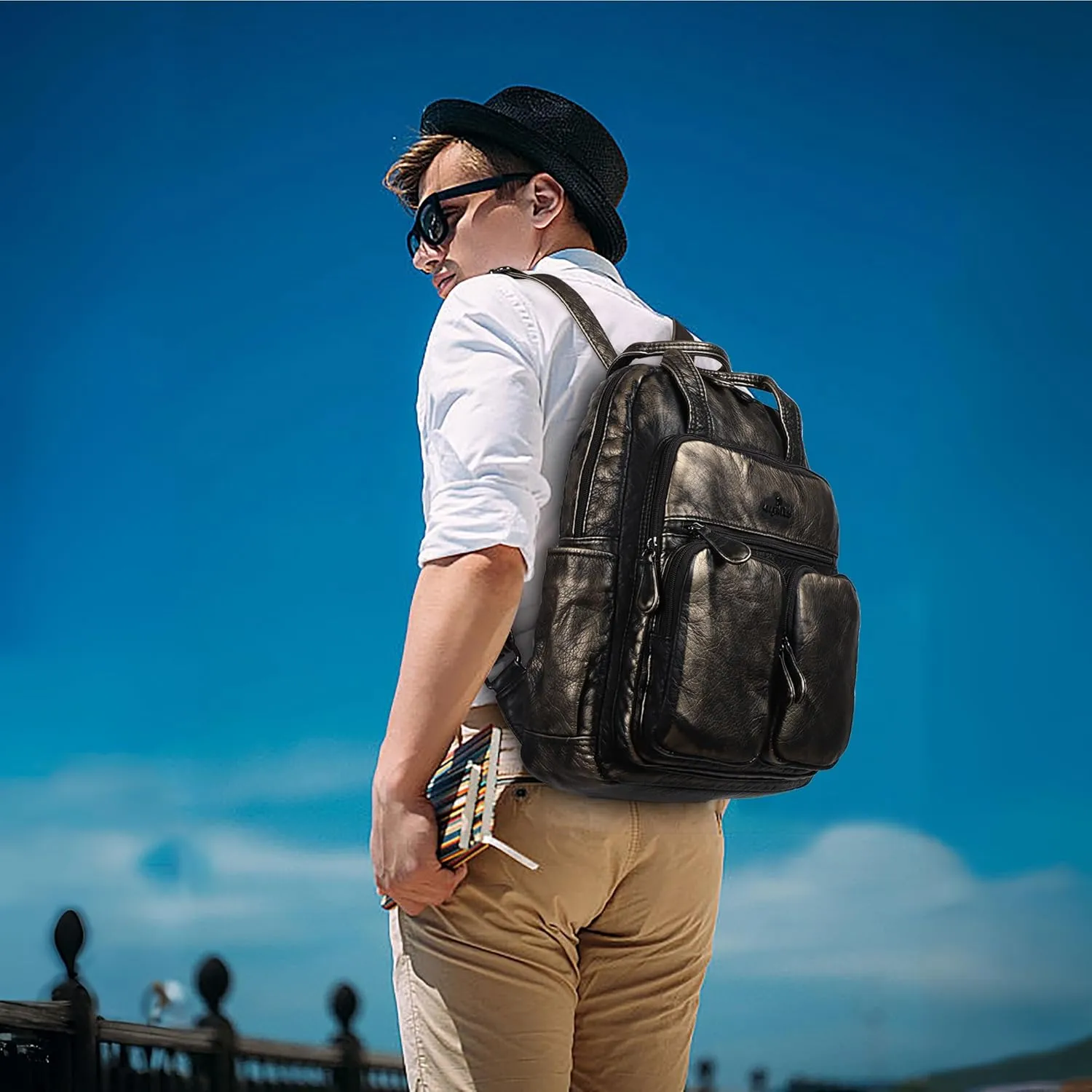 Angel Kiss Backpack Purse for Women Soft Washed Leather Multi Pocket Casual Travel Backpacks