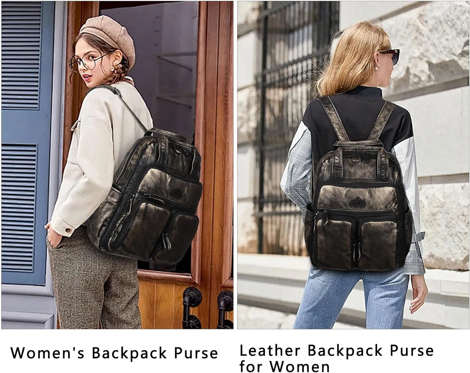 Angel Kiss Backpack Purse for Women Soft Washed Leather Multi Pocket Casual Travel Backpacks