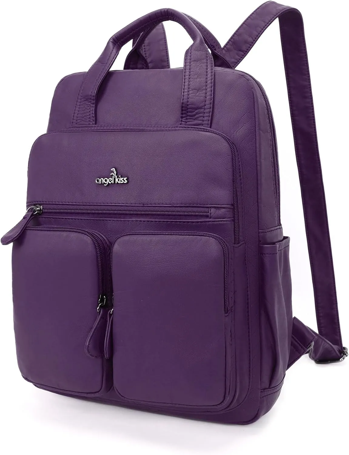 Angel Kiss Backpack Purse for Women Soft Washed Leather Multi Pocket Casual Travel Backpacks