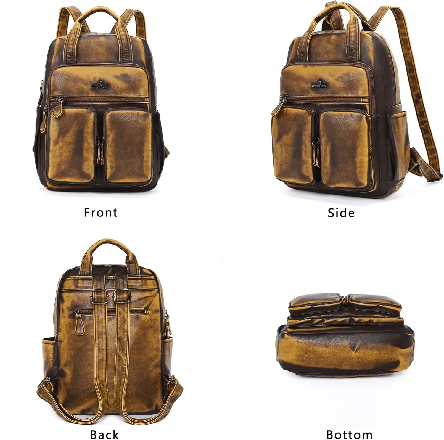 Angel Kiss Backpack Purse for Women Soft Washed Leather Multi Pocket Casual Travel Backpacks