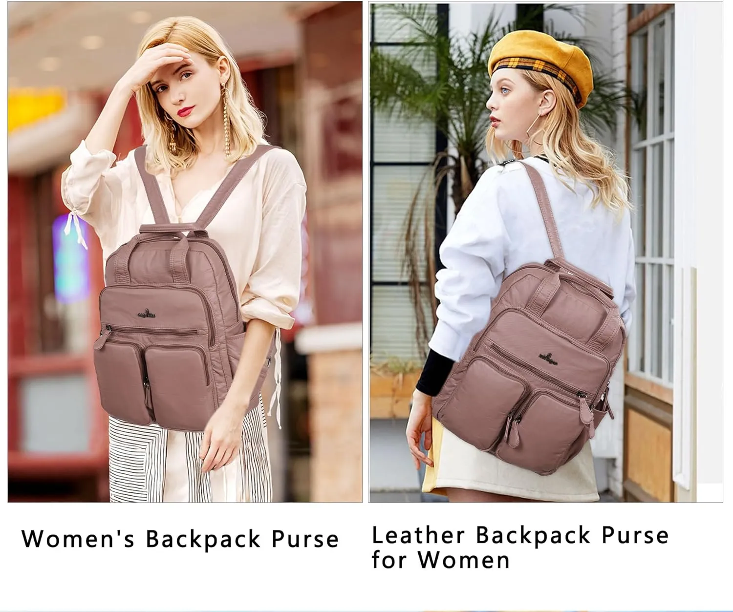 Angel Kiss Backpack Purse for Women Soft Washed Leather Multi Pocket Casual Travel Backpacks