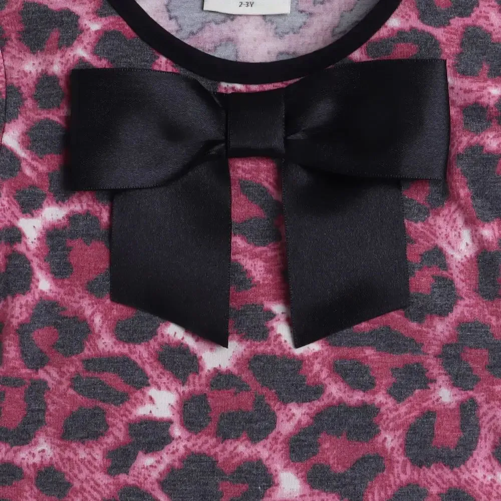Animal Print Sleeves Frill Top Leggings Set