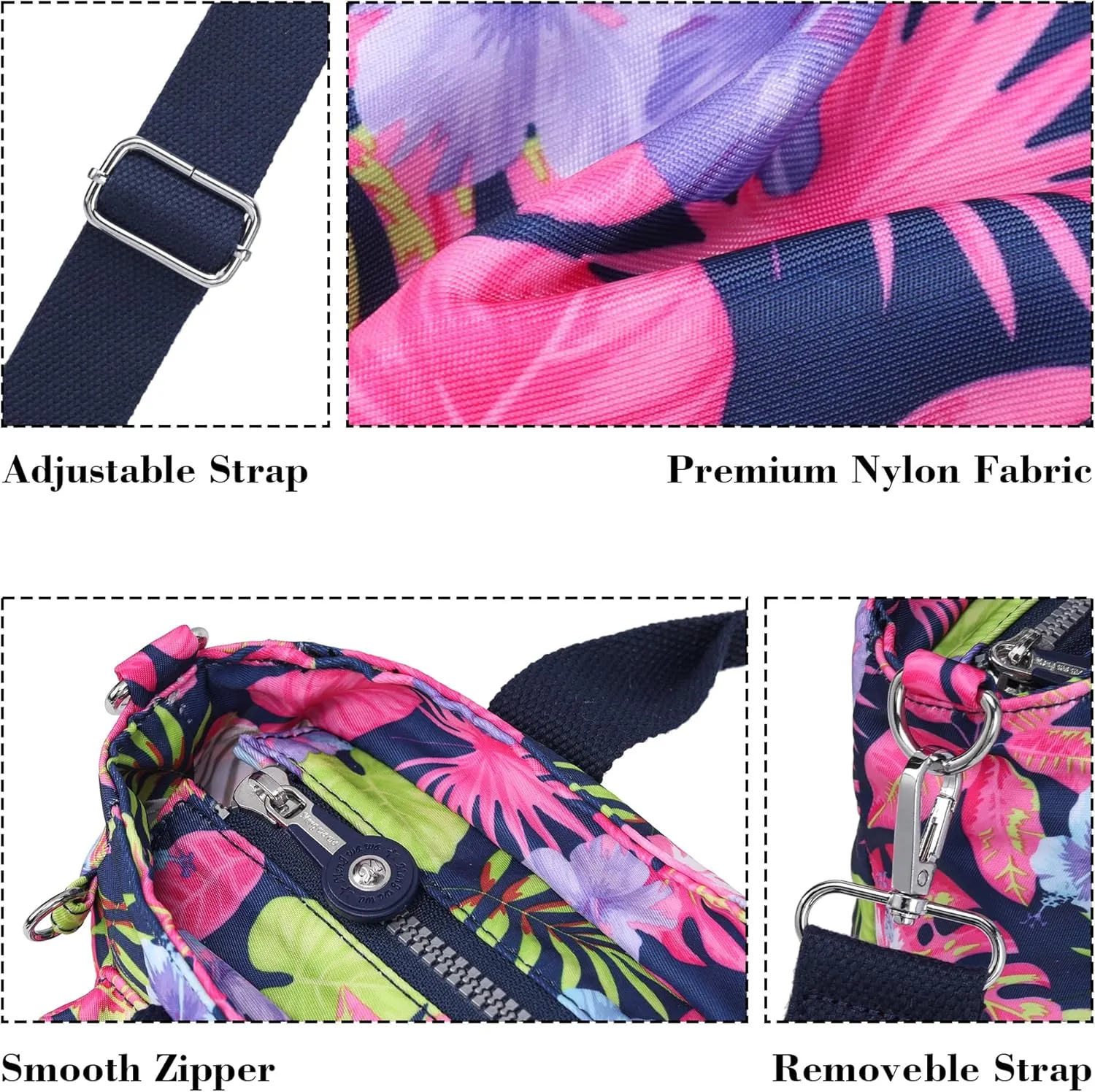 AOCINA Mini Tote Bag with Multi Pockets Small Crossbody Bags for Women Nylon Printed Shoulder Bag
