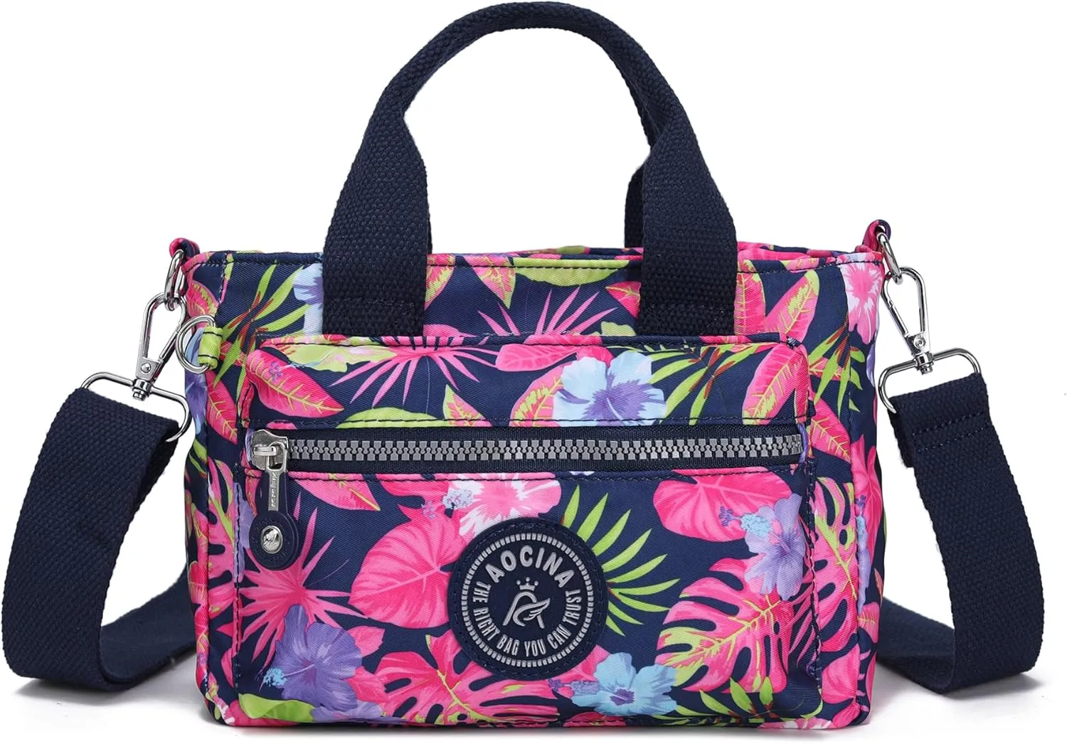 AOCINA Mini Tote Bag with Multi Pockets Small Crossbody Bags for Women Nylon Printed Shoulder Bag