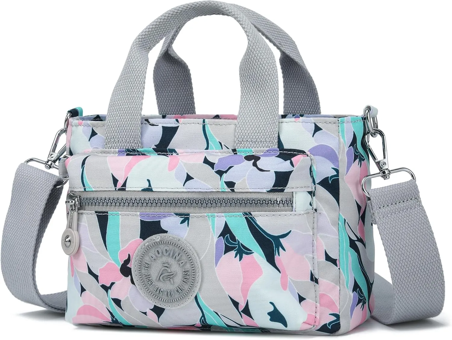AOCINA Mini Tote Bag with Multi Pockets Small Crossbody Bags for Women Nylon Printed Shoulder Bag
