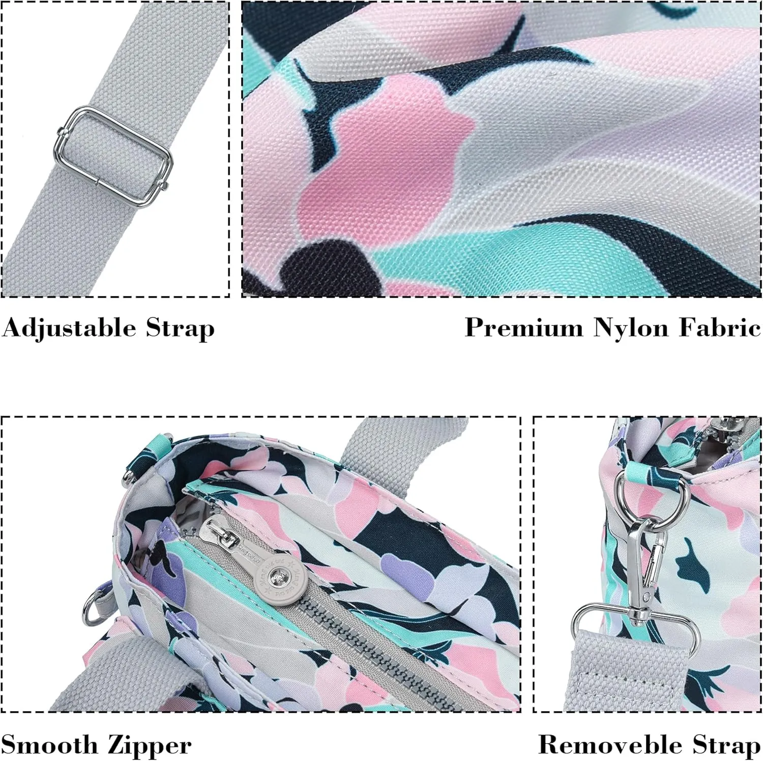 AOCINA Mini Tote Bag with Multi Pockets Small Crossbody Bags for Women Nylon Printed Shoulder Bag