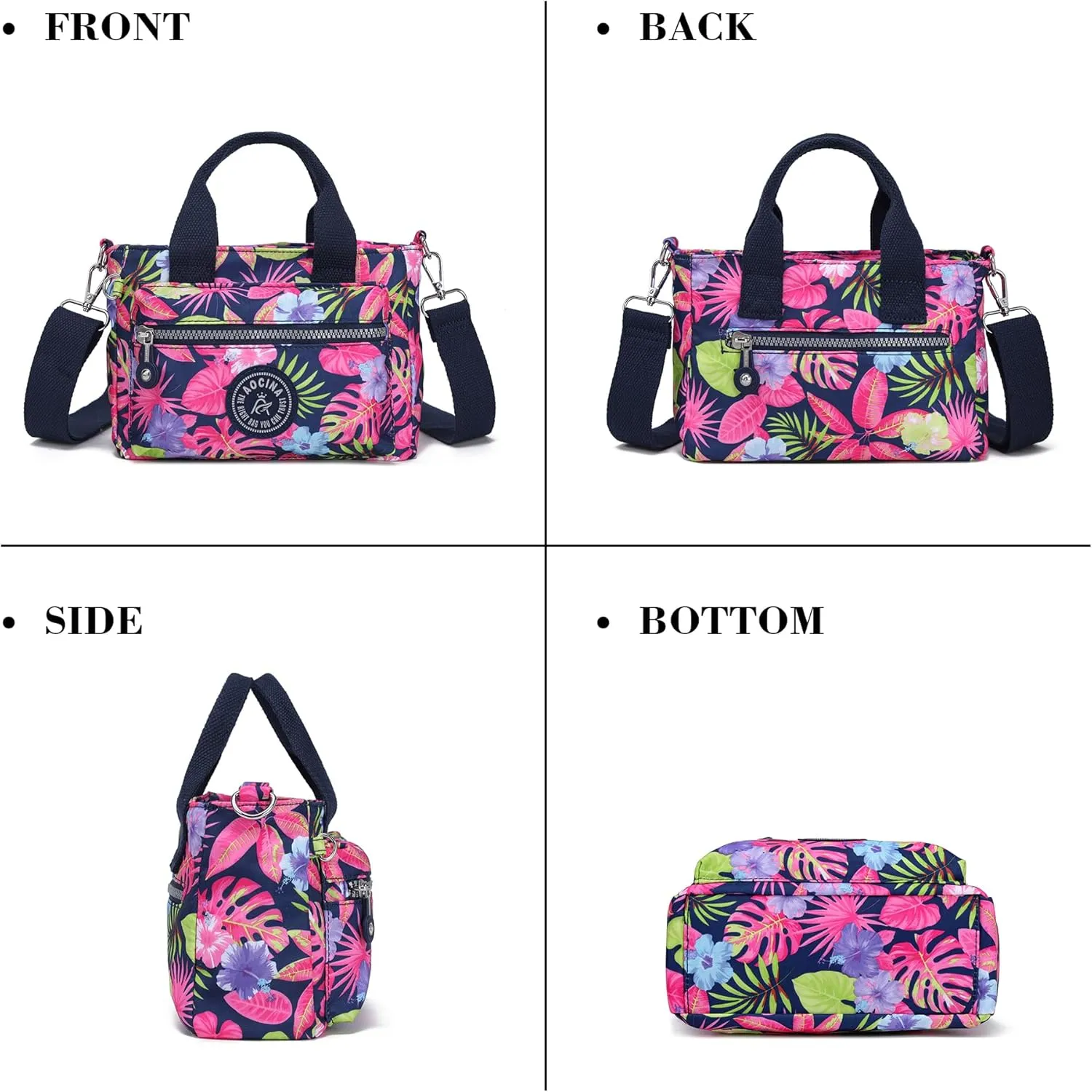 AOCINA Mini Tote Bag with Multi Pockets Small Crossbody Bags for Women Nylon Printed Shoulder Bag