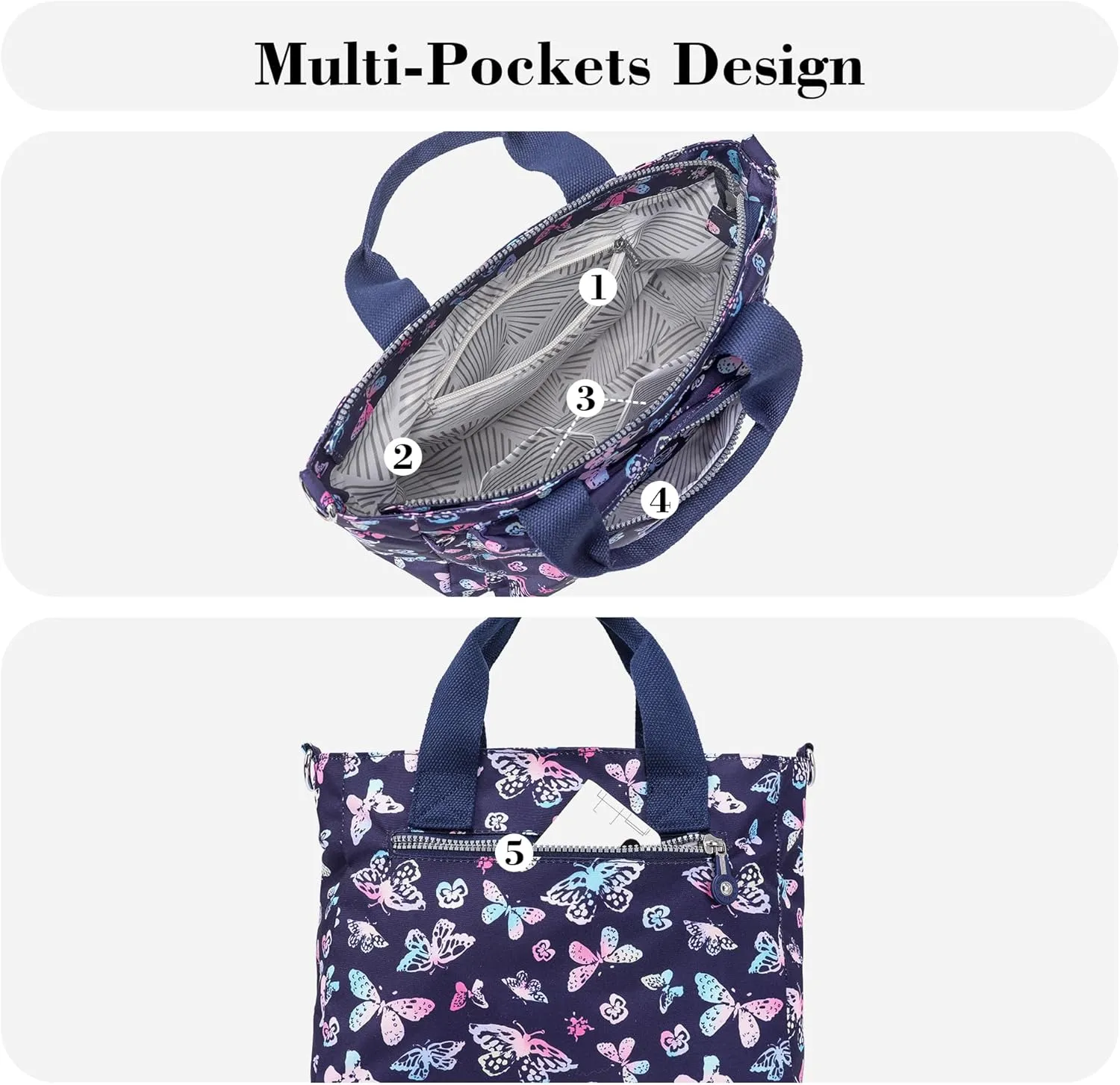 AOCINA Mini Tote Bag with Multi Pockets Small Crossbody Bags for Women Nylon Printed Shoulder Bag
