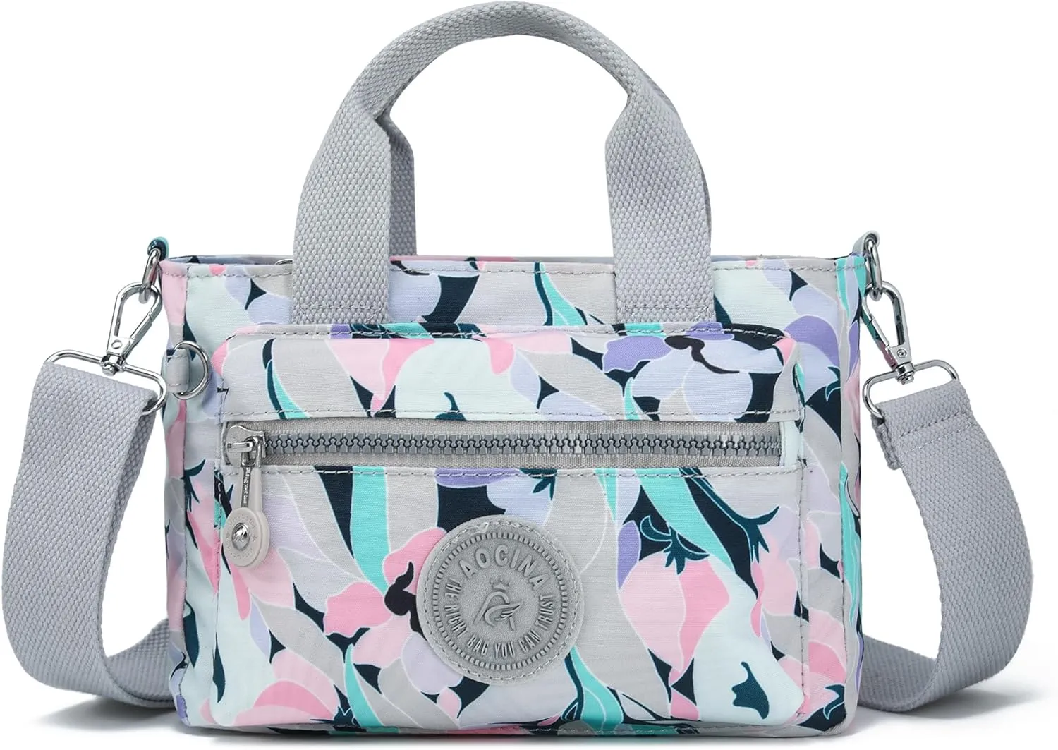 AOCINA Mini Tote Bag with Multi Pockets Small Crossbody Bags for Women Nylon Printed Shoulder Bag