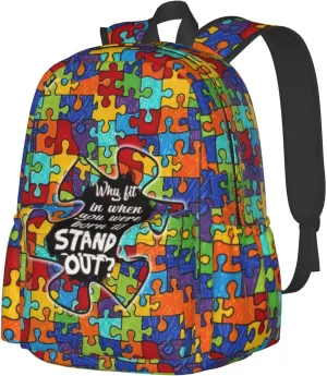 Autism Awareness Backpacks Laptop Casual Daypack Travel Backpack Autism Sling Bag with Multiple Pockets