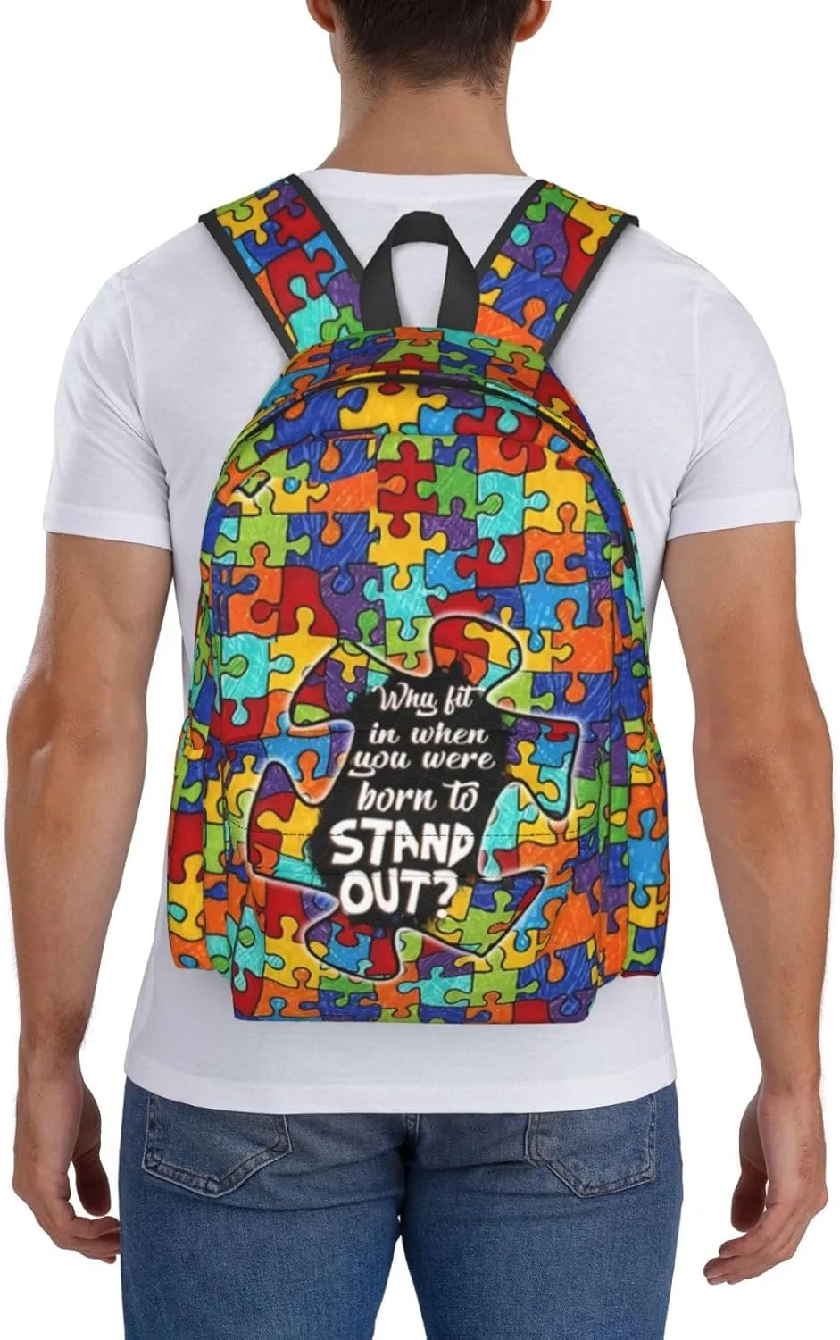 Autism Awareness Backpacks Laptop Casual Daypack Travel Backpack Autism Sling Bag with Multiple Pockets