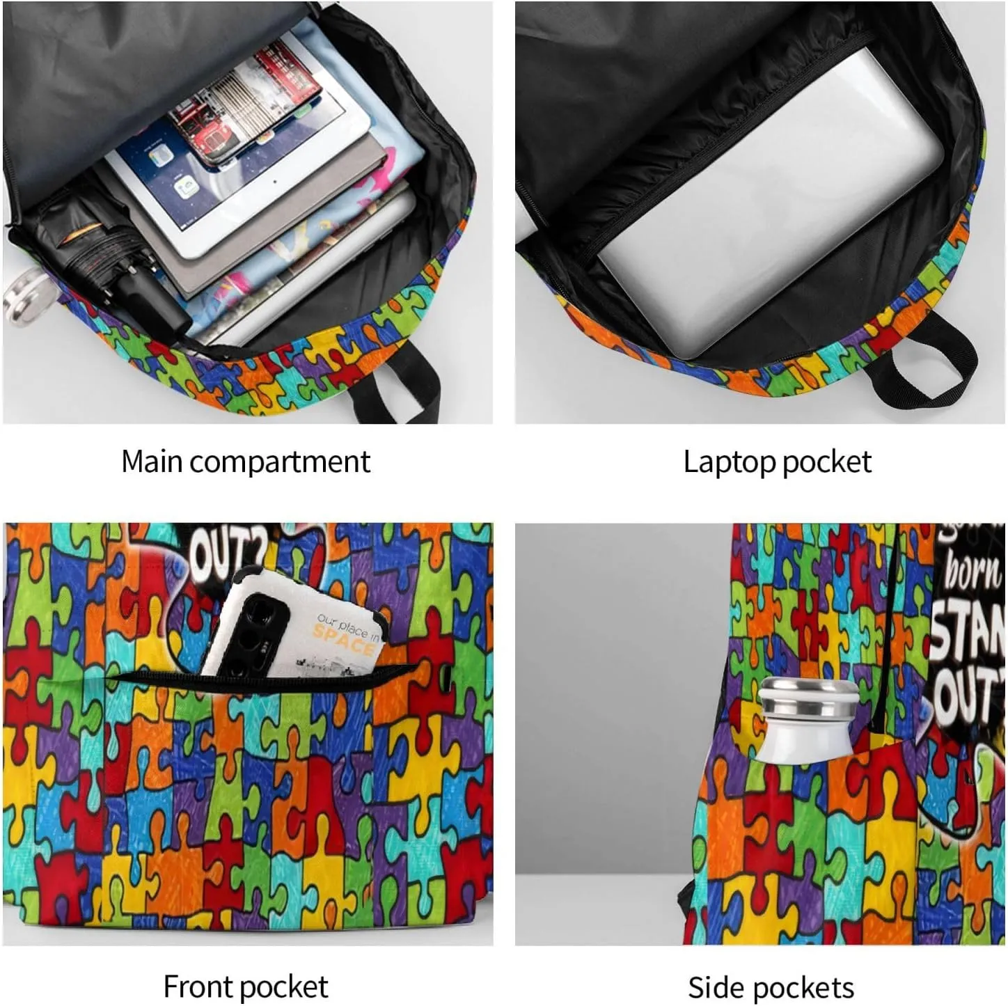 Autism Awareness Backpacks Laptop Casual Daypack Travel Backpack Autism Sling Bag with Multiple Pockets