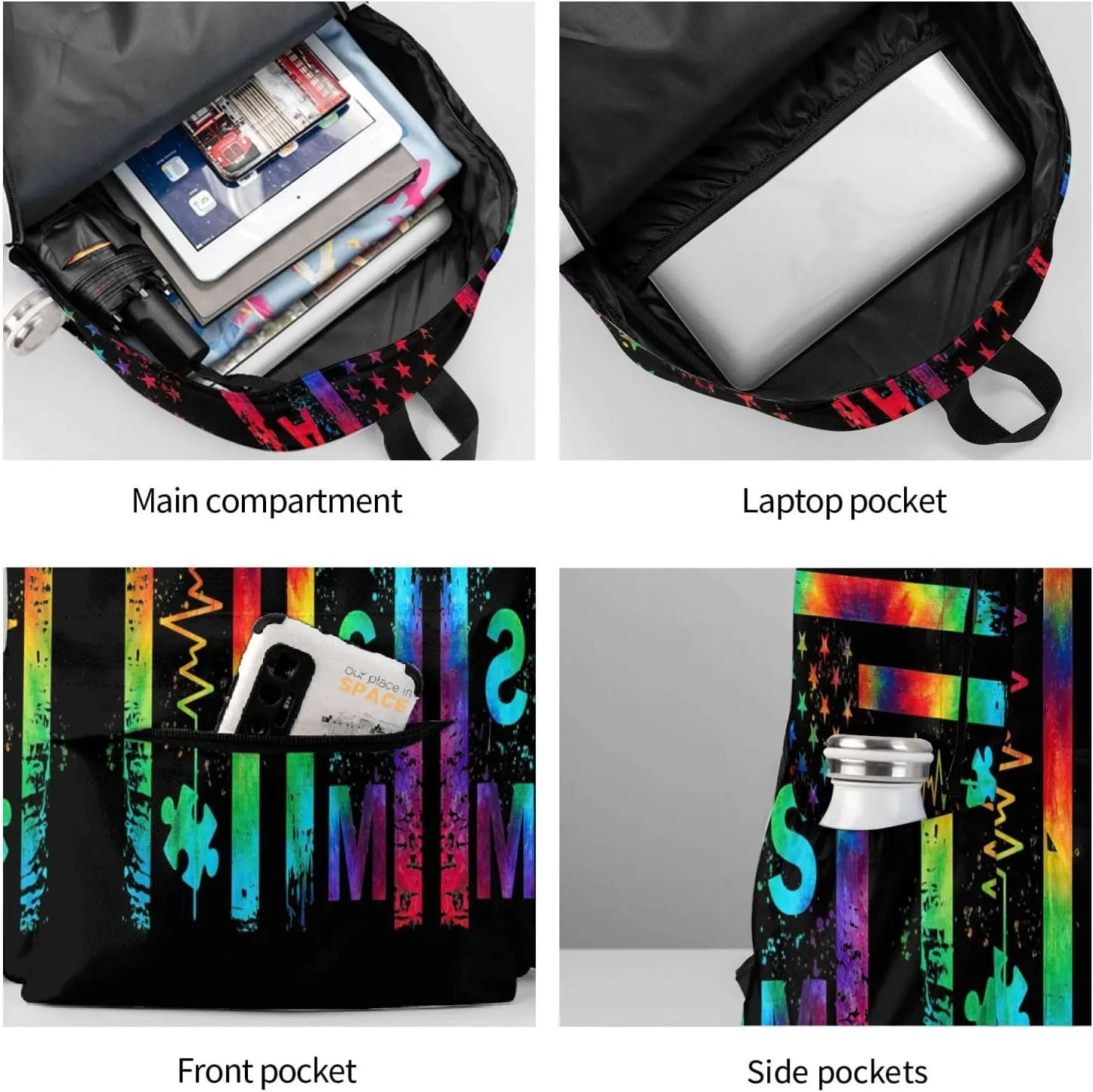 Autism Awareness Backpacks Laptop Casual Daypack Travel Backpack Autism Sling Bag with Multiple Pockets