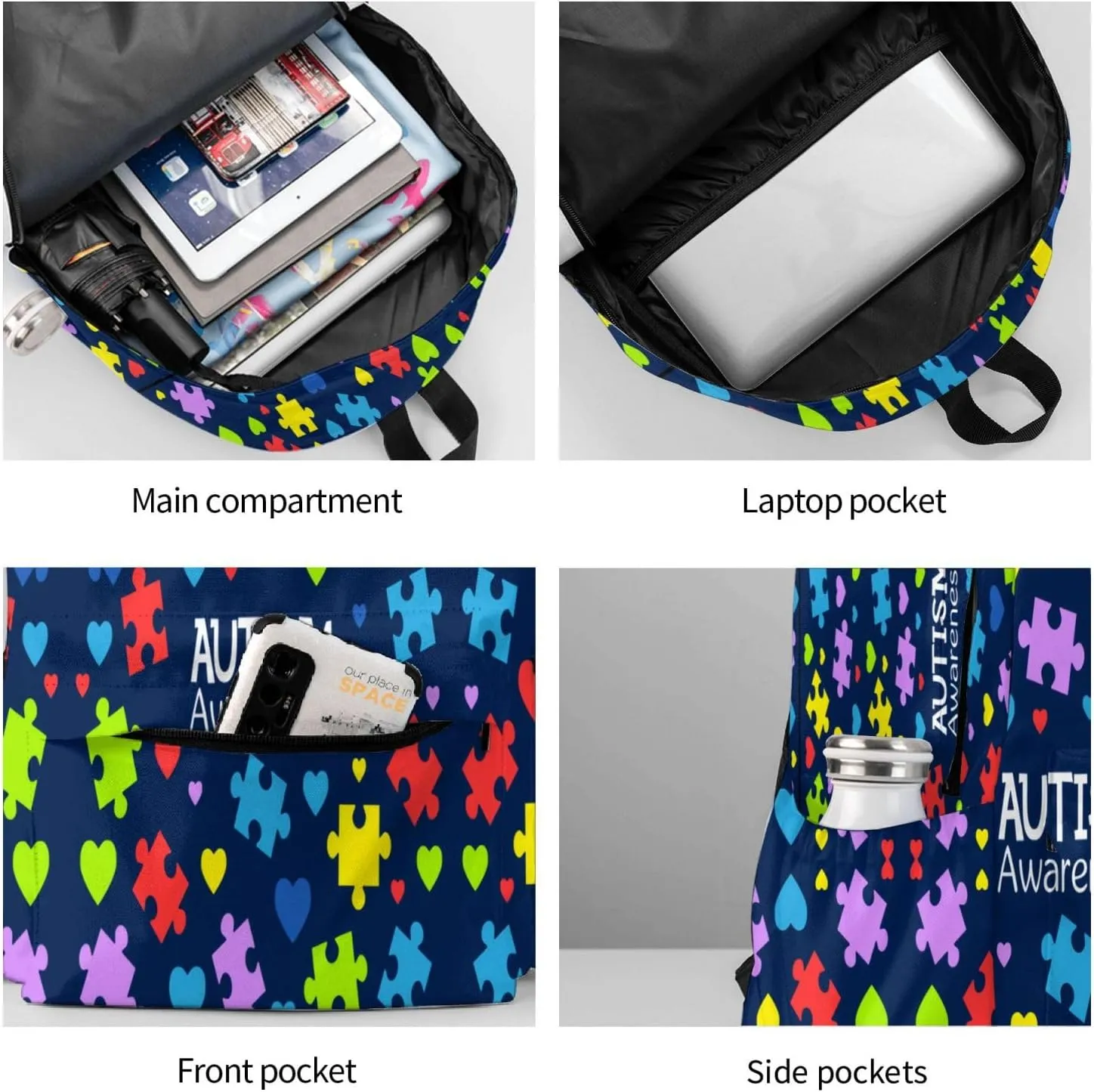 Autism Awareness Backpacks Laptop Casual Daypack Travel Backpack Autism Sling Bag with Multiple Pockets