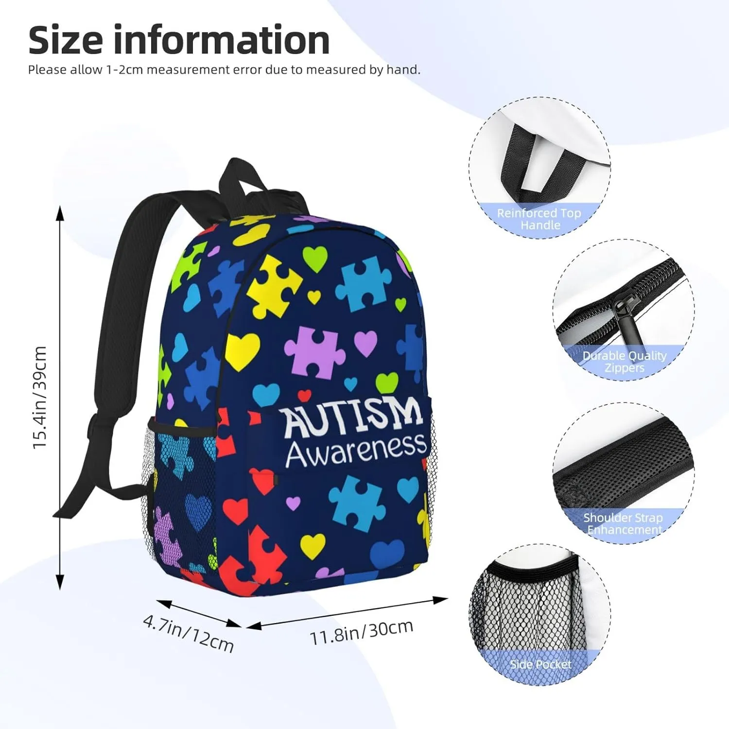 Autism Backpack Autism Awareness Casual Lightweight Travel Daypack Backpacks for Men Women Laptop Bags