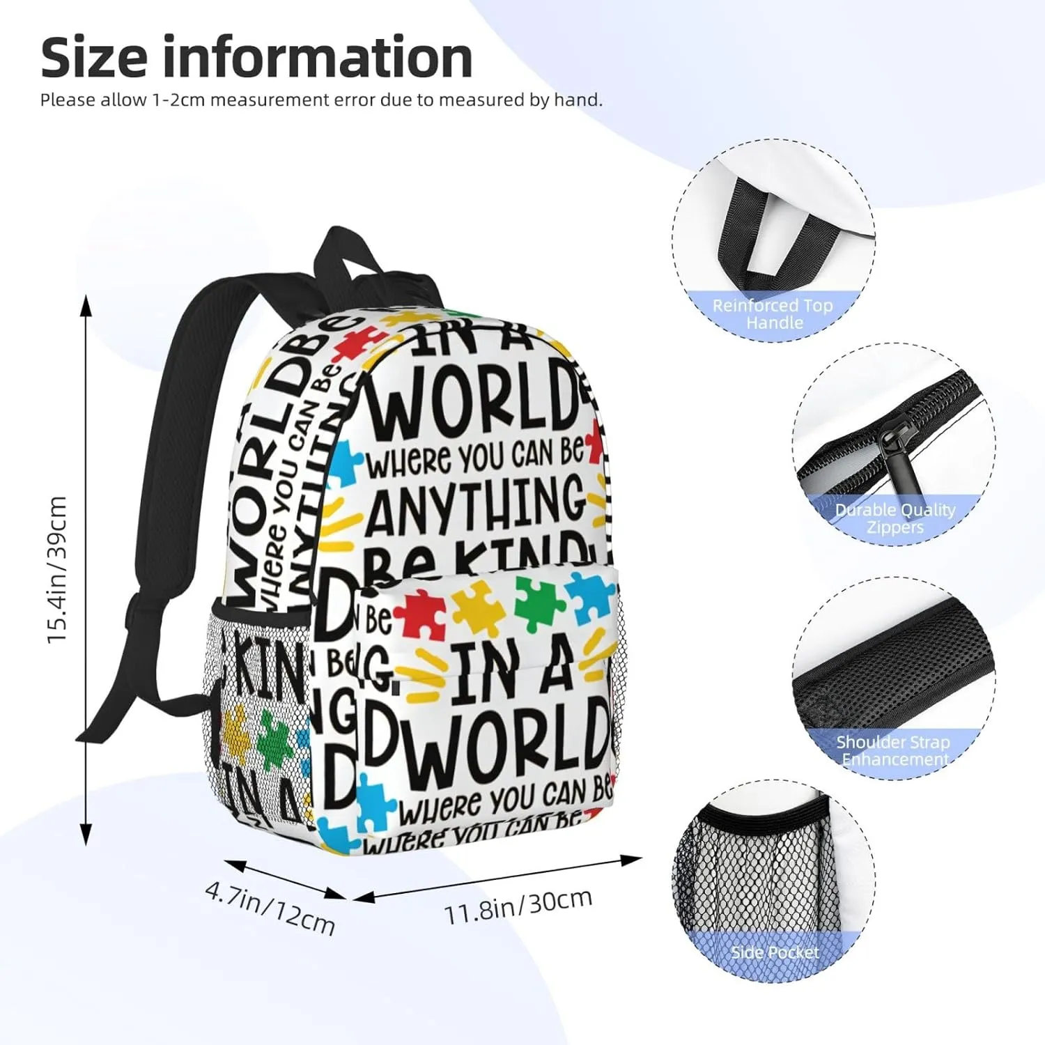 Autism Backpack Autism Awareness Casual Lightweight Travel Daypack Backpacks for Men Women Laptop Bags